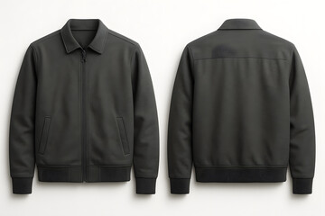 Charcoal Gray Jacket Mockup – Front and Back View on White Background for Apparel Branding