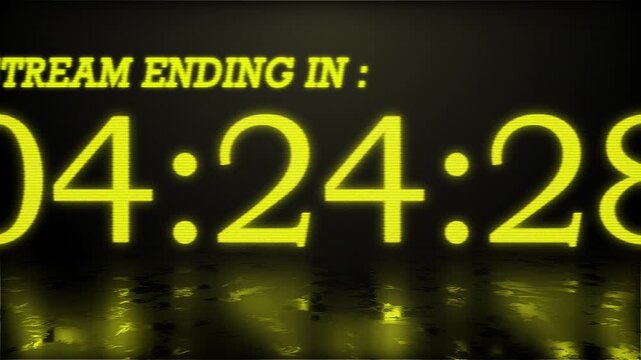 'Stream ending in' Digital countdown clock timer in 2 mins timer. orange glowing countdown tech aesthetic for gaming, intro, wait screen, Element for overlay concept. 4K footage motion video
