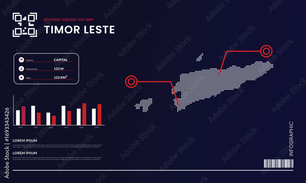 Aufkleber rounded square dot map of timor leste with infographic presentation template use for design element