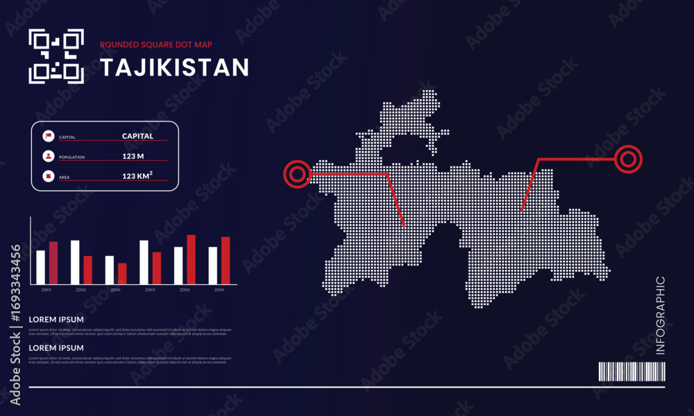 Aufkleber rounded square dot map of tajikistan with infographic presentation template use for design element
