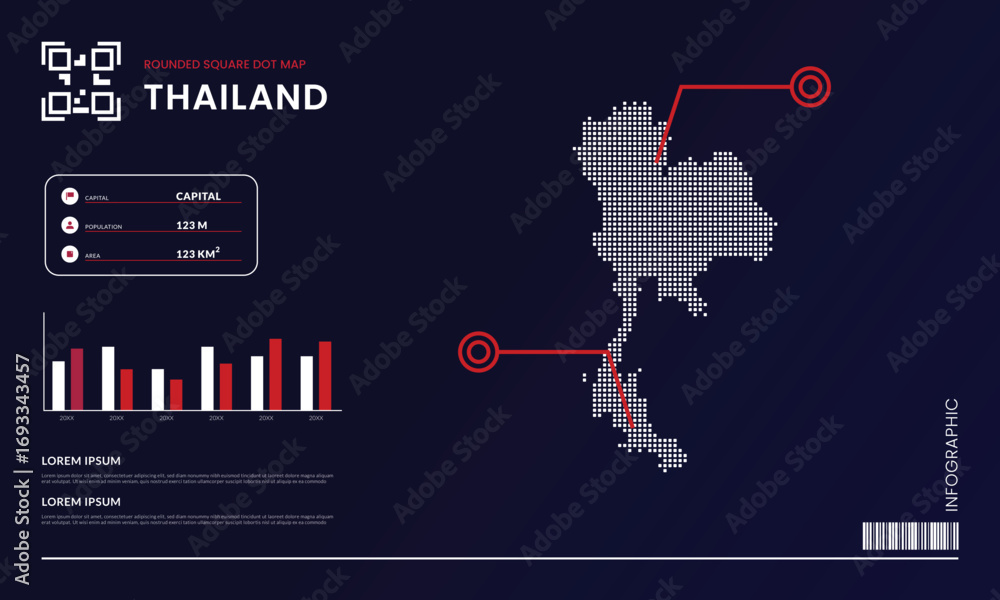 Aufkleber rounded square dot map of thailand with infographic presentation template use for design element