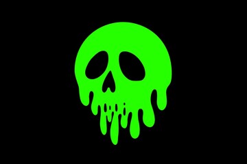 Green skull melting on black background. Skull on black background. Monster, halloween, character, spooky, bone, haunted design for wallpaper, print, logo, decoration, etc. 