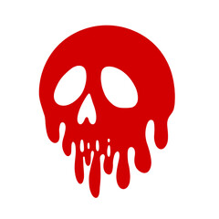 a red skull melting with dripping liquid. Halloween element. Skull design for print, sticker, textile. Red, monster, ghost, character, zombie, spooky, scary