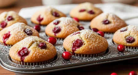 Delicious Baked Cranberry Muffins with Powdered Sugar Dusting