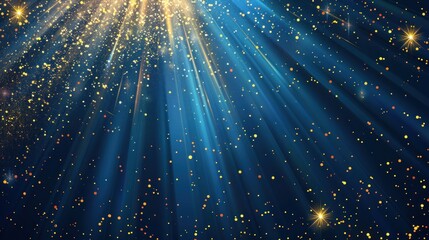 Golden Light Rays on a Blue Background, luxury glitter background