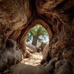 Obraz premium A unique view of the interior of a giant baobab tree.