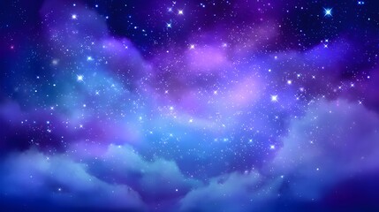 Fototapeta premium A breathtaking celestial panorama showcases a vibrant tapestry of stars and nebulous clouds, blending deep blues and purples in a mesmerizing cosmic display.