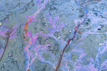 Chemical wastes close up. Dry and cracked ground background. Global warming and climate change....