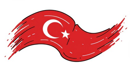 Obraz premium Turkish Symbol: The vibrant Turkish flag waves dynamically, its red expanse graced with the crescent moon and star, signifying a nation's pride and identity.