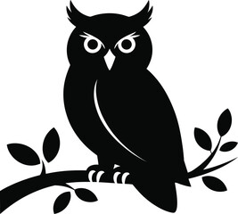 Fototapeta premium Black owl perched on a branch silhouette bird