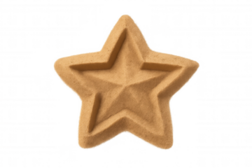 Intricate sand star with five sharp points, floating against transparent backdrop, capturing delicate beach-themed texture and design