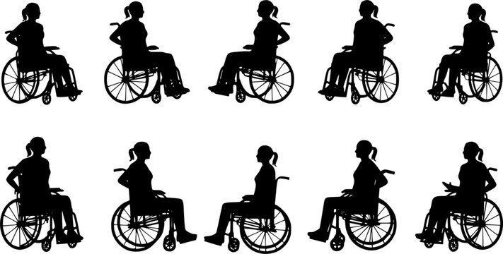 Various woman silhouette in a wheelchair in vector format
