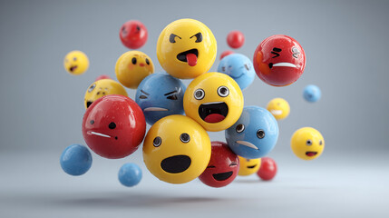 Cluster of 3D emojis with expressions