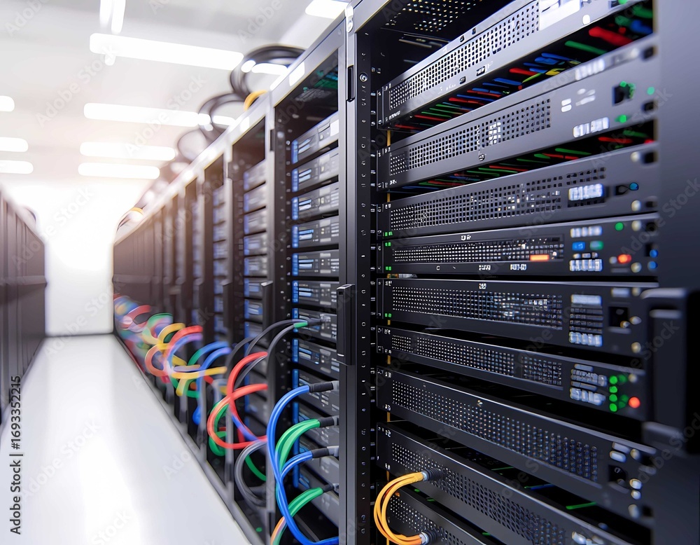 Poster this professional data center showcases the intricate infrastructure of modern cloud computing. rows