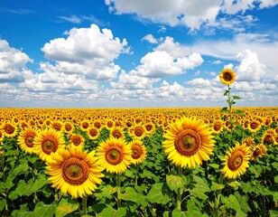 Sunflowers Field Under Blue Sky