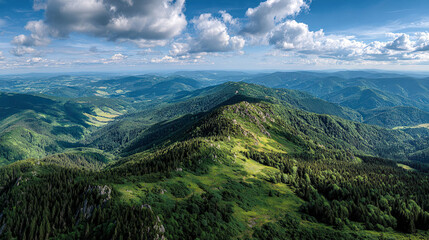 Obraz premium 美しい緑が広がる夏の山並みの風景