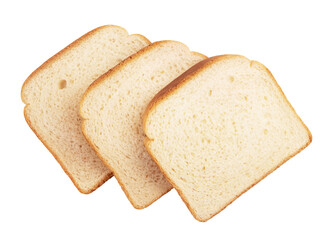 Three sliced ​​pieces of bread isolated on transparent background, top view.