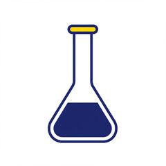 Bold graphic icon of a chemical Erlenmeyer flask filled with blue liquid, symbolizing scientific experiments, laboratory procedures, chemistry research, and educational science concepts