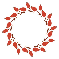 Autumn berry circle frame. Round border made of fall berries. The berries have different shapes and are arranged in a circle. Vector flat isolated on white background.