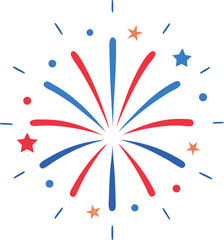 Patriotic Fireworks Bursting with Red White and Blue Stars and Dots for Independence Day Celebrations and Festive Events