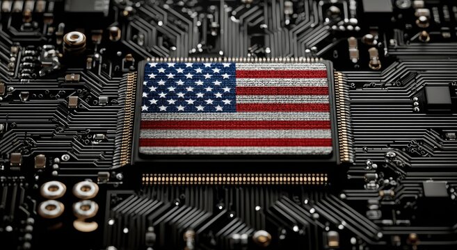 American flag on a circuit board (3) - Powered by Adobe