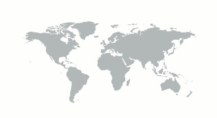Obraz premium A simple, gray-colored vector illustration of a world map, perfect for educational materials, travel websites, or any project needing a global representation on a clean white background.