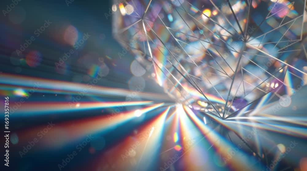 Wall mural close up of a diamond reflecting light with a blue background and bokeh effect creating shine