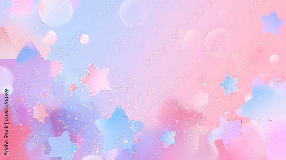 Poster delicate pastel stars and soft light bokeh create a cheerful and dreamy backdrop.