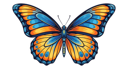 Obraz premium Colorful butterfly with vibrant orange and blue wings, detailed illustration.
