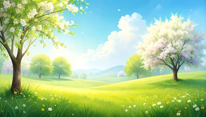 Fototapeta premium Spring Meadow Landscape Illustration (1)