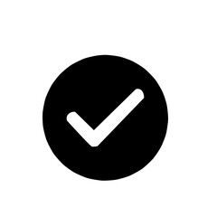 Monochrome circle check mark icon symbol for ok correct answer success and verification