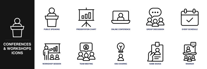 Conferences & Workshops Line Icon Set