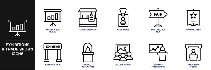 Exhibitions & Trade Shows Line Icon Set