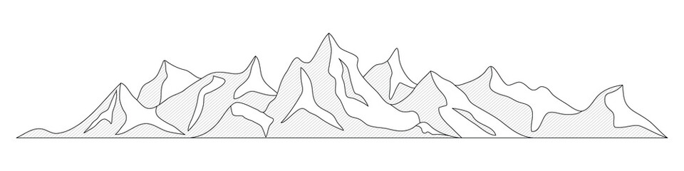 Mountain vector drawing, line art vector, minimalism, isolated on white background