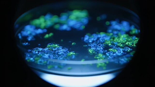 Glowing particles petri dish