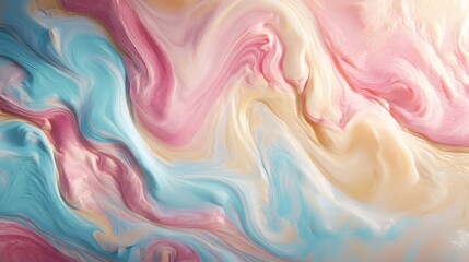 Obraz premium A vibrant, swirling pattern of pastel pinks, blues, and creams creates a mesmerizing, abstract design.