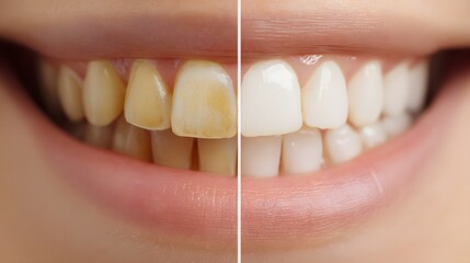 Before and after teeth whitening transformation showing dramatic improvement in dental brightness and smile enhancement