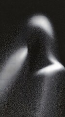 Blurred silhouette of a human figure in dark monochrome tones with abstract motion and grainy texture suggesting mystery and anonymity