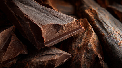 Delicious Dark Chocolate: A tantalizing assortment of broken dark chocolate pieces, showcasing their rich, complex textures.