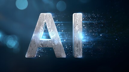 Artificial Intelligence AI Technology Symbol with Futuristic Circuit Design and Glowing Blue Light Effects on Dark Background