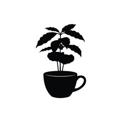 Coffee plant growing in a cup silhouette illustration vector graphic design art