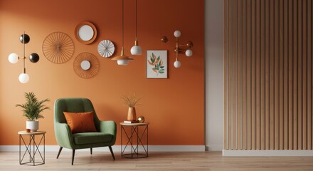 Vibrant Living Room with Orange Wall