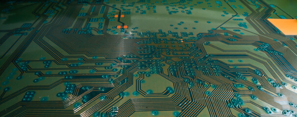 Technology hardware background. High tech electronic circuit board background. Electronic circuit...