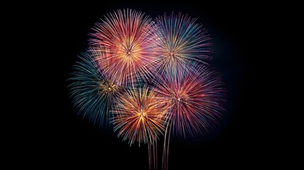 Fototapeta premium A vibrant display of colorful fireworks bursts against a dark night sky, showcasing the explosive artistry of pyrotechnics.