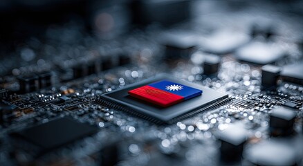 Close-up of a CPU with a flag