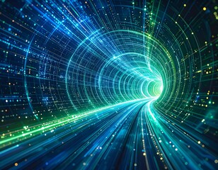 Obraz premium Futuristic tunnel of light and data streams