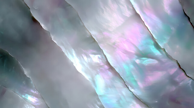 An abstract background of diagonal stripes with a shimmering, iridescent mother-of-pearl texture.
