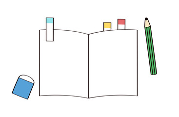 ノートと鉛筆と消しゴムのイラスト