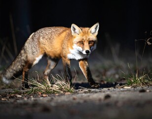 Naklejka premium Fox walking in the undergrowth