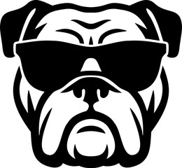 Bulldog wearing sunglasses mascot head vector black and white icon isolated illustration image decal design